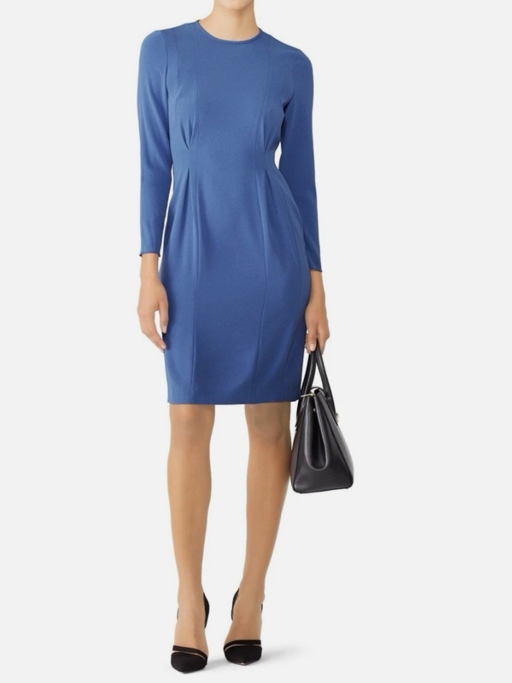 LK Bennett Blue Long-Sleeve Ponte Sheath Dress Size US 10 NWT Minimalist Luxury